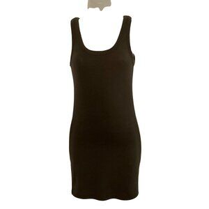 Brown Ribbed Tank Dress Sleeveless mini Bodycon Scoop Neck Stretchy Casual M